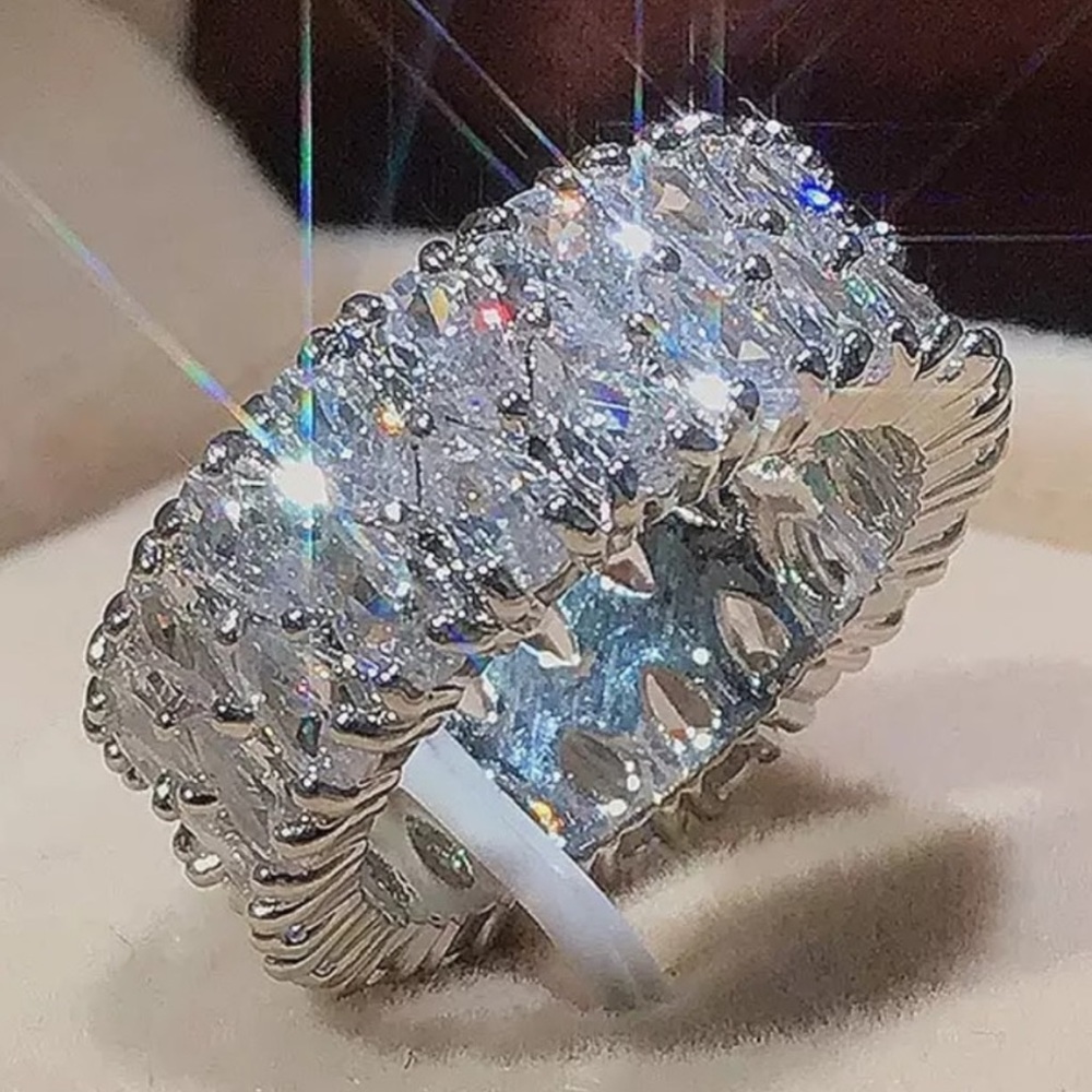 ETERNITY DIAMOND 925 STERLING SILVER RING - Picture 1 of 8